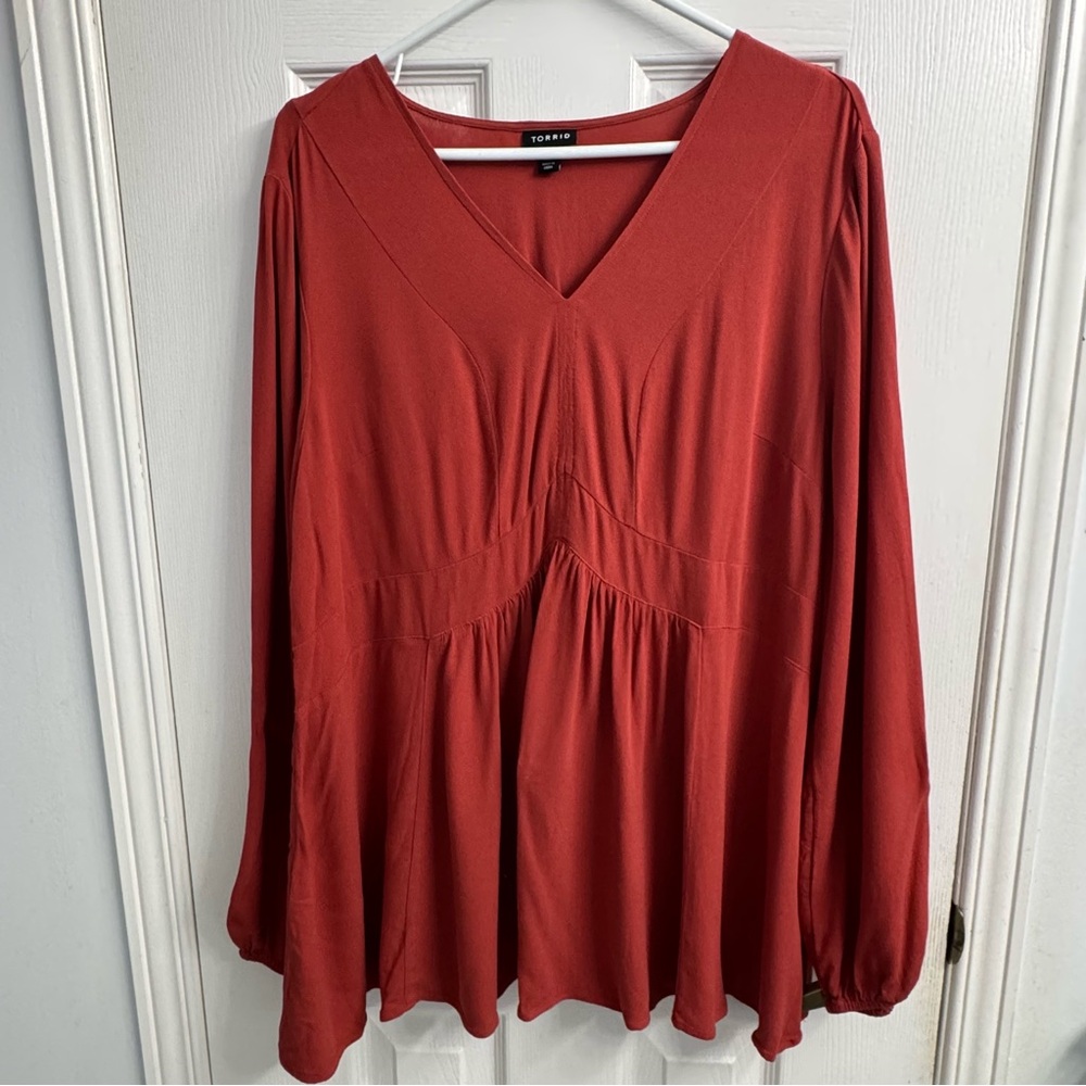 Torrid Rust Boho Blouse Size 1 Cottagecore Empire Waist Boho Rayon Top